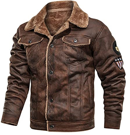 BEDSETS Chaqueta de cuero aviador piloto para hombre Super-suave tipo bomber de la fuerza aérea - Ideal para uso diario casual de piloto callejero, marrón, XL