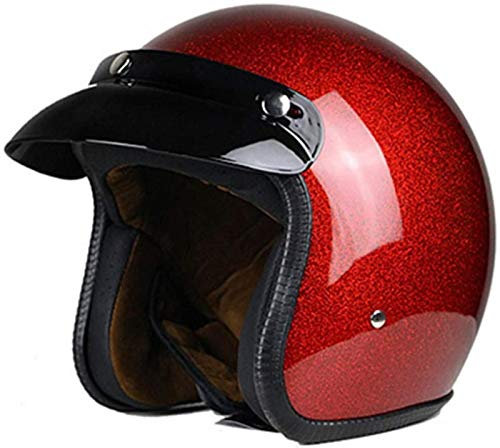 EBAYIN Rétro Harley Demi Casque Jet Casque Moto Open Face Casque 3/4 Casque Cruiser Chopper Scooter Moto Vélo Sécurité Anti-Collision Casque Dot + Certifié ECE,Red-XL=(61~62cm)