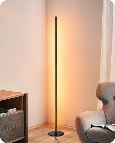 EDISHINE Floor Lamps for Living Room, Remote Control & Foot Switch Corner Floor Lamp, 10%-100% Dimmable Standing Lamp with 7 Color Temperature, 57.5 Tall Floor Lamp for Bedroom, Office, Black