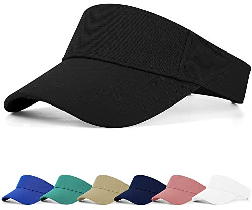 FCHUI Sun Visor Cap - Women Ponytail Baseball Cap for Women and Ladies, Long Peak Thicker Sweatband Adjustable Hat for Golf Cycling Fishing Tennis Running Jogging Visor Hats for Men (Black)