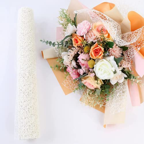 Carta da regalo floreale traforata in stile coreano, 2 rotoli di carta da regalo per bouquet di fiori, forniture floreali per fiori freschi, 50 cm x 4,5 m (bianco latte)