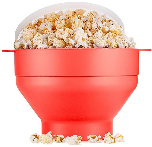 Machine à pop-corn pour micro-ondes EcoEarth, bol à pop-corn pliable en silicone de qualité alimentaire avec couvercle, pop-corn à air chaud, poivron rouge