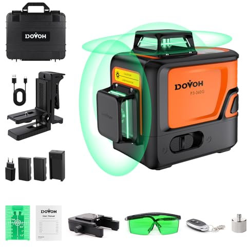 DOVOH Kreuzlinienlaser Grün, 3×360° Selbstnivellierend Laser Wasserwaage, 3D 12 Linien Linienlaser kreuzlaser, Wiederaufladbar Hohe Genauigkeit mit Pulsfunktion, 30m/98ft Arbeitsbereich,P3-360G