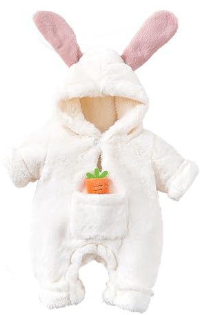 Verve Jelly Newborn Baby Jumpsuit Hooded Fleece Rompers Infant Bunny Snowsuit Warm Outwear Easter Outfits White 73 3-6 Months