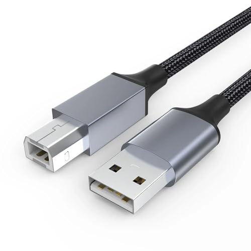 CABLEPELADO Cable Impresora Nylon,Cable USB Impresora Trenzado, Cable USB 2.0 Impresora metálico, Compatible con HP,Epson,Canon,Brother,Lexmark,Escáner,Disco Duro,Fotografía Digital, Negro, 3 Metros
