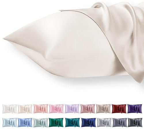 Vielit 2er Set Satin Kissnbezug 40x60 mit Zip,Weich wie EIN Silk Pillowcase,wie Seidenkissenbezug Geeignet für Curly Haar,Satin Kopfkissenbezug Kissenbezüge Beige Kissenhülle