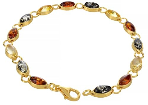 Braccialetto in ambra baltica multicolore placcata oro 18 carati, in vera ambra baltica da donna, gioielli in ambra da donna, braccialetti con ambra per adulti, 8, argento sterling