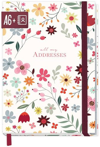 paper&you® Adressbuch A6+ mit Register A-Z und 120 g/m² Premium-Papier Wild Flower Buch für Kontakte, Geburtstage & Passwörter - nachhaltig & klimafreundlich