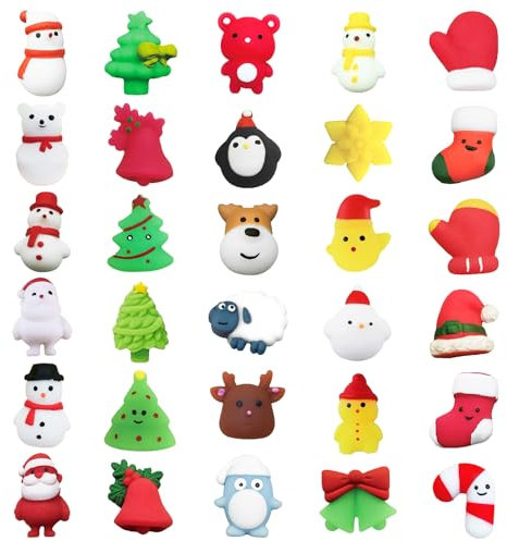 MORAINJAY 30 Piezas Navidad Mochi Squishy Juguete, Mini Kawaii Moji Santa Árboles Muñeco de Nieve, Fiesta Bolsas Relleno Regalos Colegio Cumpleaños Goodie Bag