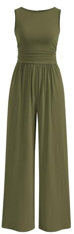 PRETTYGARDEN One Piece Jumpsuits for Women Dressy Casual Sleeveless Crewneck Wide Leg Rompers Jumpers 2026 Vacation Summer Outfits(Army Green, L)