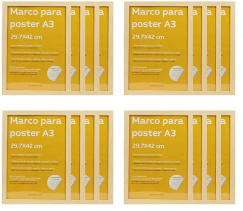 Nacnic - Set med 16 A3-ramar - MDF-trä, ljust trä och plexiglas - fotografi, tryck, väggdekoration för vardagsrum, sovrum och kontor