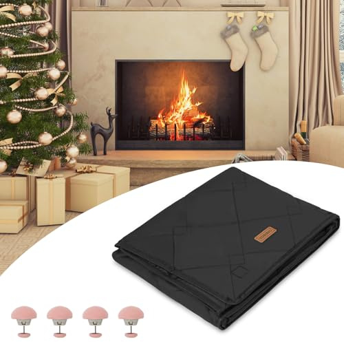 Magnetic Fireplace Cover for Winter, Insulation Fireplace Blanket for Heat Loss with 10 Magnets, Magnetic Fireplace Draft Stopper for Iron Fireplace Frames and Screens, 38 x 24(Inner Size 34x20)