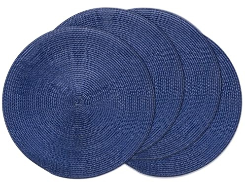 AHHFSMEI Round Placemats Set of 4 Heat Resistant Washable Non-Slip Woven Braided Table Mats for Dining Table Kitchen & Home Decor (Navy Blue,4)
