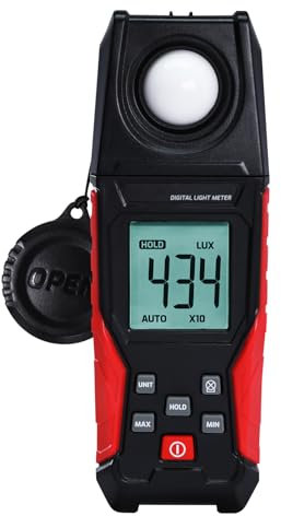 Digitales Luxmeter 0,01-200,000 Lux Lichtmessgerät für LED, Pflanzen, Fotografie, Leuchtdichte, Fußkerzen, hohe Genauigkeit, Handbeleuchtungssensor, LCD-Display, automatische Reichweite, Batterie im