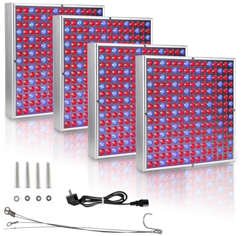 Ansobea 4 x 15 W LED-växtlampa, 225 st lysdioder odling, kvadrat fullspektrum växtljus, växtlampa inomhus, växtlampor för grönsaker, blomma, sådd, odlingstält Greenhouse