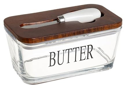 Braozaiw Burriera in vetro con coperchio, comprensiva di coperchio in bambù, guarnizione in silicone e coltello da burro, perfetta per burro, frutta e formaggio. (marrone scuro)