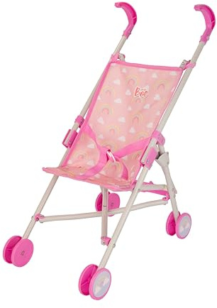 Baby Chic Baby Boo Doll Stroller – Lightweight Foldable Pushchair for Dolls, Rainbow Print, Pink Toy Buggy for Kids Pretend Play