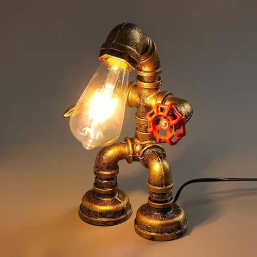 QTHWB Tavolo tubatura soppalco Vintage da Robot in Metallo Antico con Cavo Interruttore, Lampada Tubo Punk a Vapore per Barra caffetteria Decorazione della Stanza del Desktop
