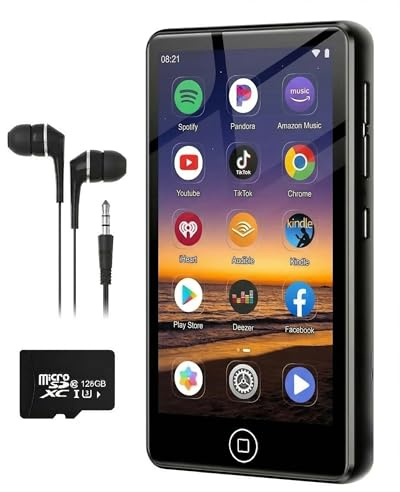 AGXOV 144GB Reproductor MP3 con Bluetooth y Wi-Fi, 4,02 Pulgadas Pantalla Táctil MP4 Player, Reproductor de Música Android con Spotify, Amazon Music, Deezer, Radio FM, Lector de E-Books, Negro