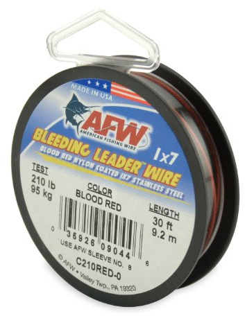 American Fishing Wire Bleeding Leader Blood Red Nylon Coated 1x7 Stainless Steel Leader Wire, 210 Pound Test, 30-Feet