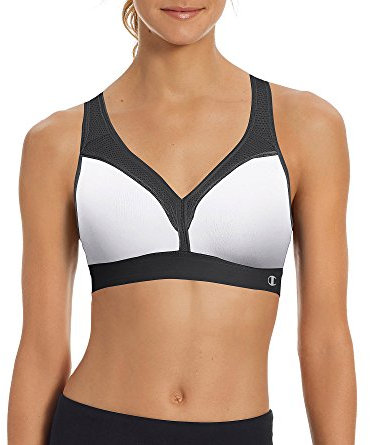 Champion Women's Med Support Curvy With Sewn in Cup Sports Bra, White/Black, L UK