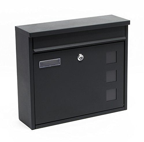 Wiltec Buzón de Pared V12 360 x 115 x 320 mm Antracita de Acero galvanizado buzón de Pared con Cerradura, mirillas y Placa de identificación, buzón de Acero