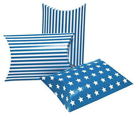 Frau WunderVoll® 12 KISSENSCHACHTELN Mix BLAU 21x12cm (flach), 15x12x4,5cm (gefaltet), 250 Gramm Papier/Kissenverpackungen, Pillow Box, Faltverpackung, Geschenkverpackung, Gastgeschenk, Hochzeit