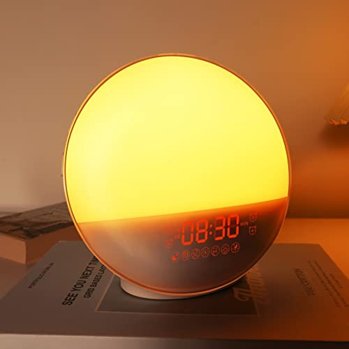 Wake Up Light Sunrise Alarm Clock, Dekala Wake-Up Light Smart Digital Alarm Clock Radio with Sunset Simulation Sleep Aid, Snooze 2 Alarms /7 Sounds /20 Brightness, for Adults, Kids