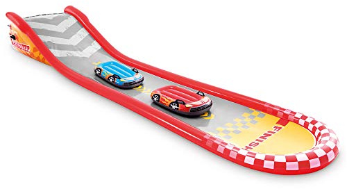 Intex 57167EP 18.5 Foot Long Inflatable Racing Fun Water Slide Track with 2 Surf Car Riders and Built-in Sprayer for Ages 6 and Up