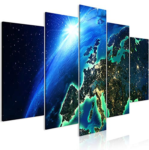 murando - Tableau Acoustique Paysage 200x100 cm 5 Parties - Décoration Isolation Bureau Chambre Panneau Insonorisant Impression sur Toile - Espace planète Terre avec continents c-B-0070-b-m