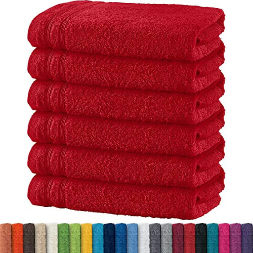 Erwin Müller Handtuch 6er-Pack Heidelberg 100% Baumwolle - saugstark, gut trocknend, kompakt, leichte Qualität rot Größe 50x100 cm - ideal für Sport, Strand, Reisen