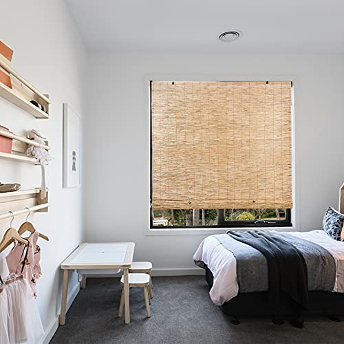 FOREVER BAMBOO Light-Filtering Cordfree Bamboo Reed Blinds Shades for Windows Manual Roman Blind Roll-Up Shades Natural 48 in W x 72 in H