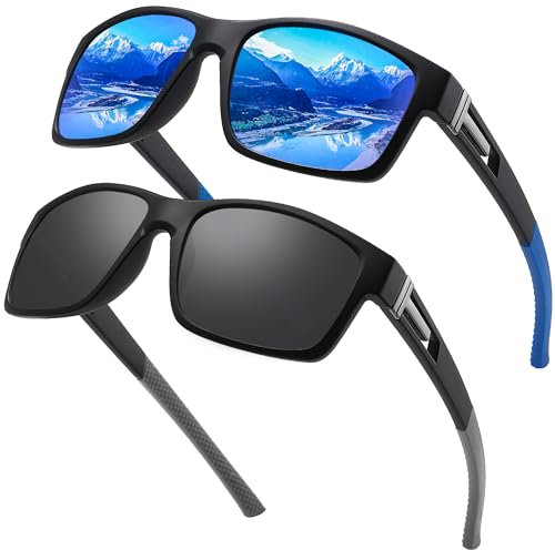 Farrobor Gafas de sol hombre Polarizadas Gafas deportivas Protección UV 2 Piezas Lentes de sol para Hombre Mujer Conducir Running Pesca Viajes (Colores Normales)