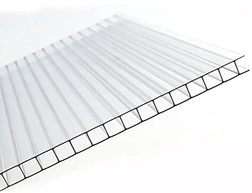 AtHaus® Placas alveolares de policarbonato - Corte a medida - 1500 x 625 mm - Grosor 6 mm - Transparentes, resistentes a los rayos UV y a la intemperie - Placa de doble pared para invernadero