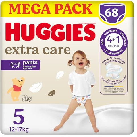 Huggies Extra Care Pannolino Mutandina, Ultra assorbente, Taglia 5 (12-17 Kg), Confezione da 68 Pannolini