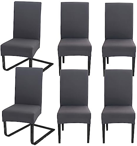 Hopelit Stuhlhussen 6er Set, Stuhlhussen Schwingstühle Abnehmbarer Waschbarer Spandex, Universale Stretch Stuhlbezug Hussen für Esszimmer, Hotel, Küche, Hochzeitsdeko, Dunkelgrau