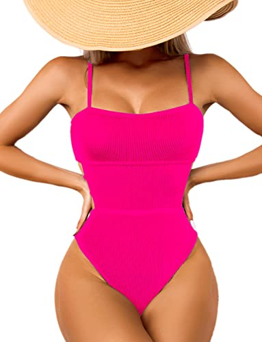 USUN Maillot de Bain Femme 1 Pièce Taille Haute - Contrôle du Ventre, Push Up, Monokini Swimsuit