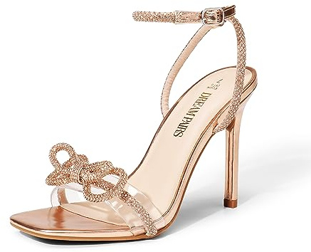 DREAM PAIRS Women's Double Bowknots Crystal Sandals Clear Slingback Heels Square Toe Shoes for Party Wedding,Size 9.5,Champagne,SDHS2389W