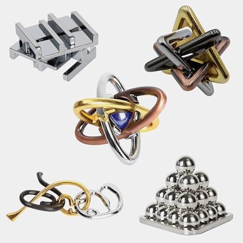 OBEST 5pcs Brainteaser Knobelspiele Metall Puzzle Set,geduldspiele für Erwachsene,IQ Puzzle Spielzeug, 3D Entsperren Puzzle,Denkspiel Bildungsspiele,Spielzeug für Jugendliche Erwachsene