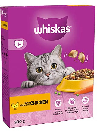 Whiskas 1+ Adult Cat Dry Food Chicken 300g (Pack of 6)