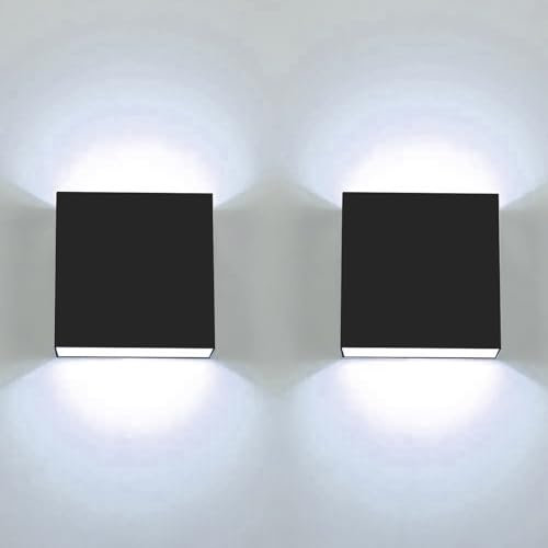 CHEVVY 2 Piezas Aplique LED de Pared Interior 7W Luz Blanca Fría Lampara LED Moderna Cálido 6000K Aplique Cuadrado Negro para Dormitorio Pasillo Decorativo