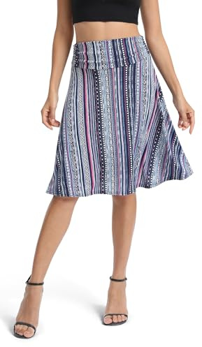 Urban Coco Women's Ruched High Waist Knee Length Jersey A-Line Stretchy Flared Casual Skirt, #17, XL
