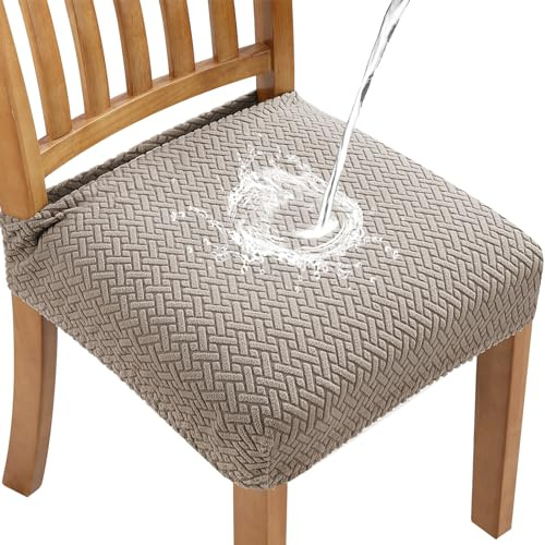 Fuloon Housse de Chaise Extensible Gaufrée Jacquard Amovibles Lavables pour Salle à Manger Cuisine Bureau Hôtel (6, Kaki Foncé)