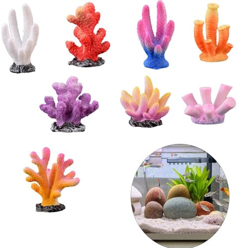 Bekecidi Lot de 8 Mini décorations pour Aquarium en Corail, Corail Artificiel Coloré en Résine pour Décorations d'aquarium