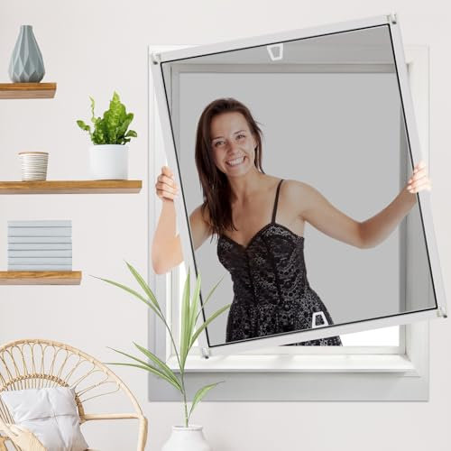 Fliegengitter Fenster mit Rahmen, 80 X 100 cm Insektenschutz Fenster Alurahmen, Mückengitter Fenster als Selbstbausatz zum EinhäNgen, Fliegenschutz Fenster Moskitonetz Ohne Bohren und Schrauben