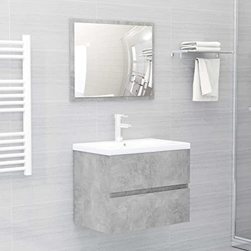 DYRJDJWIDHW set mobili bagno completo,mobile bagno 60 cm con lavabo da appoggio,Set Mobili da Bagno 2 pz Grigio Cemento in TruciolatoAdatto per bagni, cucine