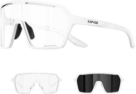 KAPVOE Lunette de Cyclisme Photochromique Homme Lunette Vélo Route TR90 Cadre Lunette VTT Femme Transparente Lunette Cycliste Anti-UV400 Lunette de Soleil Sport Pour Running Course Conduite K335