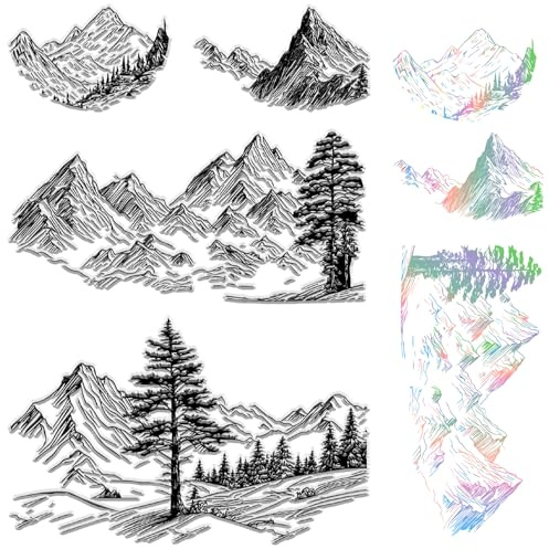 CRASPIRE Sello de Goma Transparente de Montaña Sello de Silicona Transparente de Bosque para Periodismo Fabricación de Tarjetas Álbum de Recortes Álbum de Fotos Hecho A Mano Cuaderno Paisaje Fondo Dec