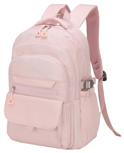 SUIKIHUM Mochila estética de día, mochila resistente al agua para laptop para mujeres y hombres, con cierre táctil y bolsillos antirrobo, rosa, M
