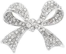 GAUEIOUR Bow Brooch,Women's Bow Rhinestone Brooches,Shirt Ceremony Clothing Accessories Jewellery,Alloy Studded Diamond Brooch for Women(Silver)